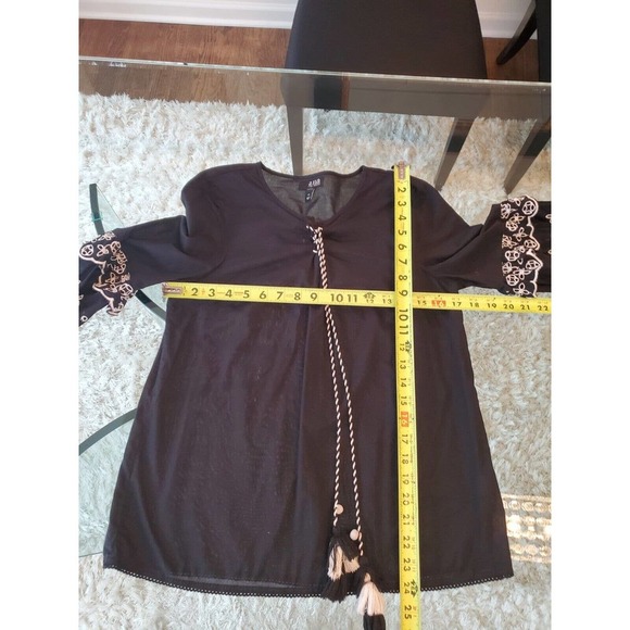 A.n.a Womens Black Solid Long Sleeve Round Neck Drawstring Blouse Top Size XS - Picture 8 of 13